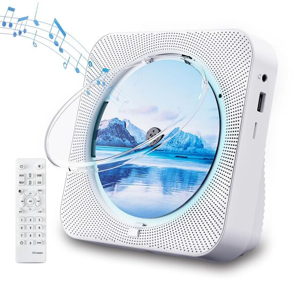 White Desktop Portable Bluetooth CD Player HiFi Sound Speakers Remote Control - Picture 1 of 14